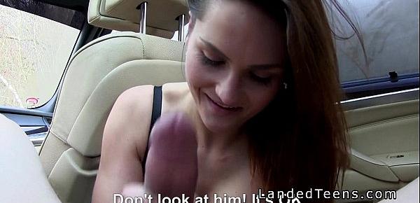  Teen hitchhiker pops her tits out in stranger car